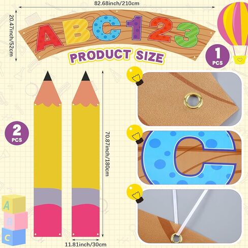 Frienda 3 Pcs Preschool Graduation Door Cover Banner Pencil Shape Classroom Decoration Ruler Hanging Porch Sign Photo Background Welcome Preschool Kindergarten for Classroom Elementary Wall Room Decor in Kuwait