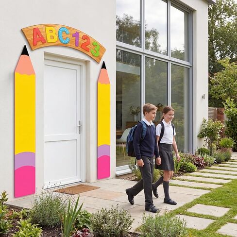 Frienda 3 Pcs Preschool Graduation Door Cover Banner Pencil Shape Classroom Decoration Ruler Hanging Porch Sign Photo Background Welcome Preschool Kindergarten for Classroom Elementary Wall Room Decor in Kuwait