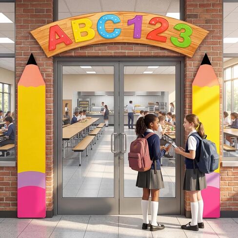 Frienda 3 Pcs Preschool Graduation Door Cover Banner Pencil Shape Classroom Decoration Ruler Hanging Porch Sign Photo Background Welcome Preschool Kindergarten for Classroom Elementary Wall Room Decor in Kuwait