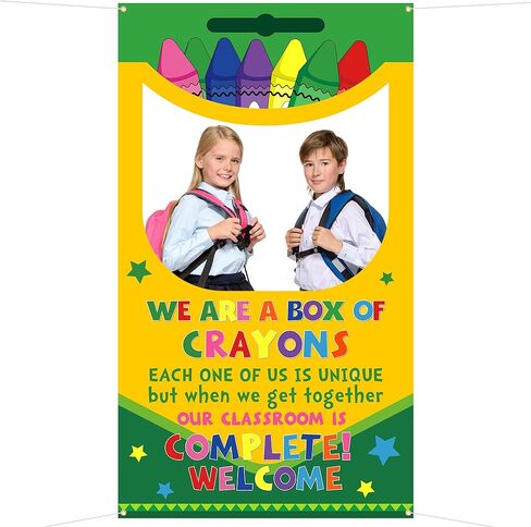 Back to School Crayon Box Photo Booth Decoration Frame Giant First Day of School Crayons Box Photo Backdrop Crayons Hanging Banner Backdrop for Teachers Classroom Supplies in Saudi Arabia