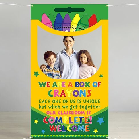 Back to School Crayon Box Photo Booth Decoration Frame Giant First Day of School Crayons Box Photo Backdrop Crayons Hanging Banner Backdrop for Teachers Classroom Supplies in Saudi Arabia