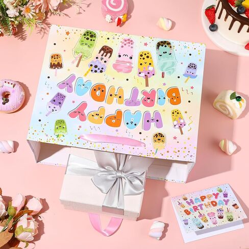 Yomaiha Bubble Tea Gift Bag Party Decorations Colorful Boba Tea Happy Birthday Gift Bag Party Favors with Bubble Wrapping Paper and Card for Kids Girls Baby Shower Birthday Party Decorations Supplies in Kuwait