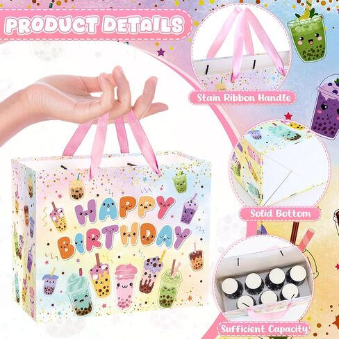 Yomaiha Bubble Tea Gift Bag Party Decorations Colorful Boba Tea Happy Birthday Gift Bag Party Favors with Bubble Wrapping Paper and Card for Kids Girls Baby Shower Birthday Party Decorations Supplies in Kuwait