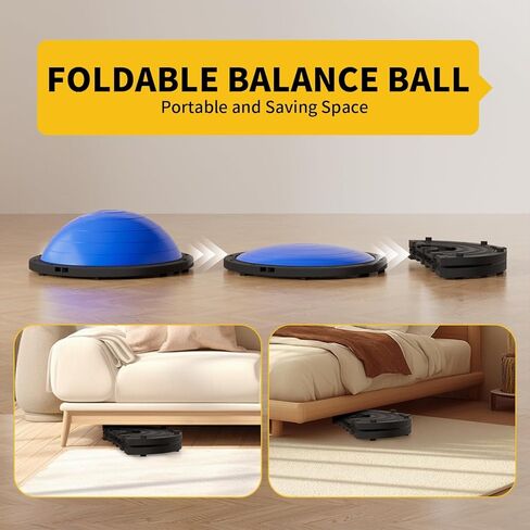 Vtory Foldable Balance Ball, Upgrate Half Ball Balance Trainer, 1300 lbs Capacity Stability Ball, 23.5 Inch Yoga Half Ball, with Resistance Band & Foot Pump, No-slip Blue Pink in Saudi Arabia