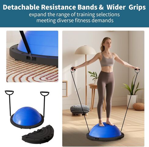 Vtory Foldable Balance Ball, Upgrate Half Ball Balance Trainer, 1300 lbs Capacity Stability Ball, 23.5 Inch Yoga Half Ball, with Resistance Band & Foot Pump, No-slip Blue Pink in Saudi Arabia