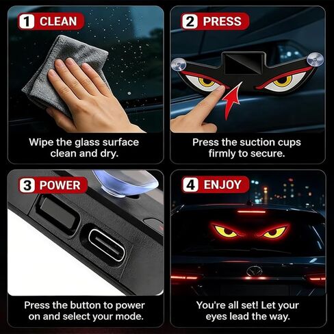 Devil Eyes Solar Car Light,Rechargeable Windshield Ambient Lights,5 Modes,Romantic Car Decor Outdoor Gift for Couples,Women,Men. in Kuwait