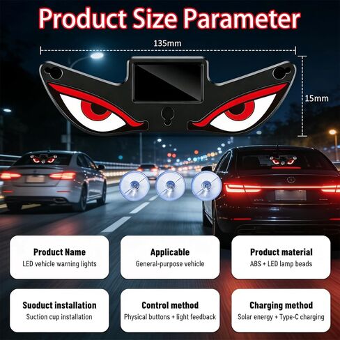 Devil Eyes Solar Car Light,Rechargeable Windshield Ambient Lights,5 Modes,Romantic Car Decor Outdoor Gift for Couples,Women,Men. in Kuwait