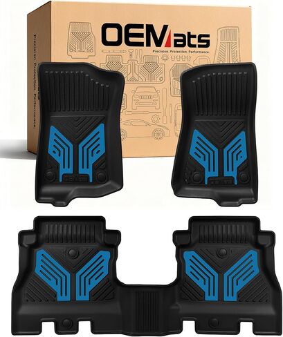 Premium Color TPE Floor Mats for Jeep Wrangler JL 2018-2026 4 Door Gas/MHEV Type (Not Fit for JK or PHEV) | Hydro Blue Wing Design | All-Weather Car Floor Liners Full Set 1st & 2nd Row Mats in Saudi Arabia