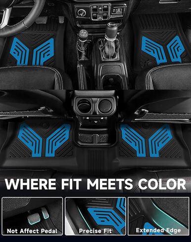 Premium Color TPE Floor Mats for Jeep Wrangler JL 2018-2026 4 Door Gas/MHEV Type (Not Fit for JK or PHEV) | Hydro Blue Wing Design | All-Weather Car Floor Liners Full Set 1st & 2nd Row Mats in Saudi Arabia