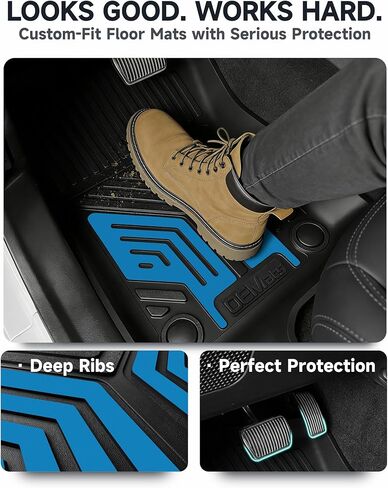 Premium Color TPE Floor Mats for Jeep Wrangler JL 2018-2026 4 Door Gas/MHEV Type (Not Fit for JK or PHEV) | Hydro Blue Wing Design | All-Weather Car Floor Liners Full Set 1st & 2nd Row Mats in Saudi Arabia