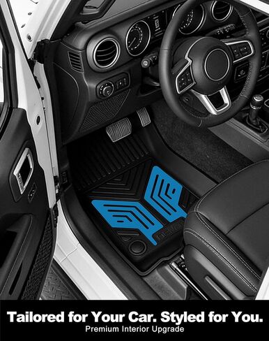 Premium Color TPE Floor Mats for Jeep Wrangler JL 2018-2026 4 Door Gas/MHEV Type (Not Fit for JK or PHEV) | Hydro Blue Wing Design | All-Weather Car Floor Liners Full Set 1st & 2nd Row Mats in Saudi Arabia