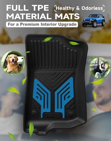 Premium Color TPE Floor Mats for Jeep Wrangler JL 2018-2026 4 Door Gas/MHEV Type (Not Fit for JK or PHEV) | Hydro Blue Wing Design | All-Weather Car Floor Liners Full Set 1st & 2nd Row Mats in Saudi Arabia