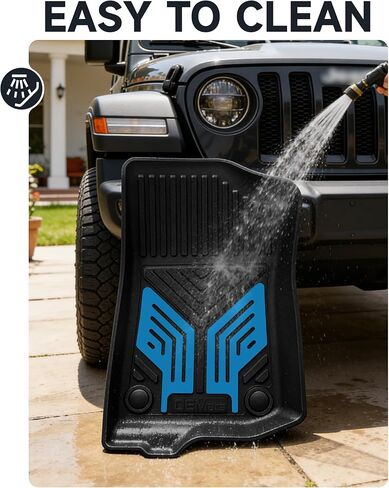 Premium Color TPE Floor Mats for Jeep Wrangler JL 2018-2026 4 Door Gas/MHEV Type (Not Fit for JK or PHEV) | Hydro Blue Wing Design | All-Weather Car Floor Liners Full Set 1st & 2nd Row Mats in Saudi Arabia