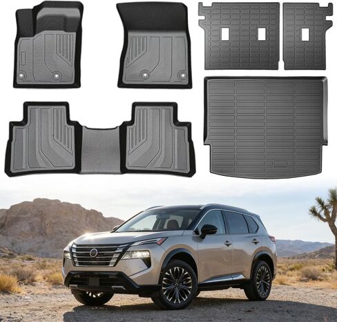 Car Floor Mats for 2021 2022 2023 2024 2025 2026 Nissan Rogue Gas All Weather TPE Full Set Floor Liners Cargo Mat with Backrest Heavy Duty Full Coverage Trunk Mats for Nissan Rogue Accessories in Saudi Arabia