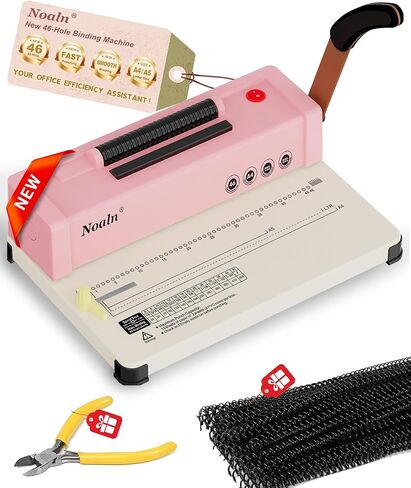 46-Hole Binding Machine Spiral Coil Binder Classic Pink,DIY Book Binder Kits with Electric Coil Inserter,100pcs Comb Binding Spines,for Letter Size/A4/A5 School Office Home in Saudi Arabia