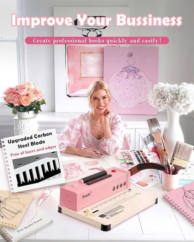 46-Hole Binding Machine Spiral Coil Binder Classic Pink,DIY Book Binder Kits with Electric Coil Inserter,100pcs Comb Binding Spines,for Letter Size/A4/A5 School Office Home in Saudi Arabia