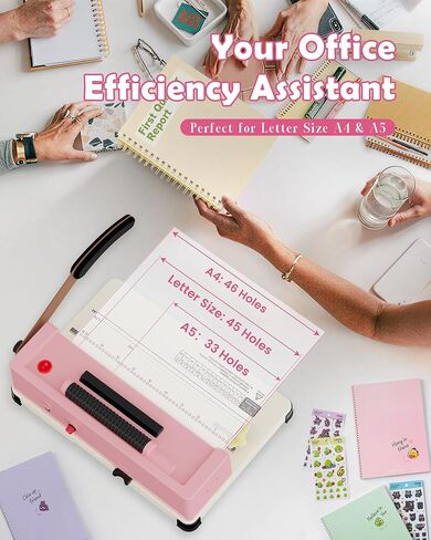 46-Hole Binding Machine Spiral Coil Binder Classic Pink,DIY Book Binder Kits with Electric Coil Inserter,100pcs Comb Binding Spines,for Letter Size/A4/A5 School Office Home in Saudi Arabia