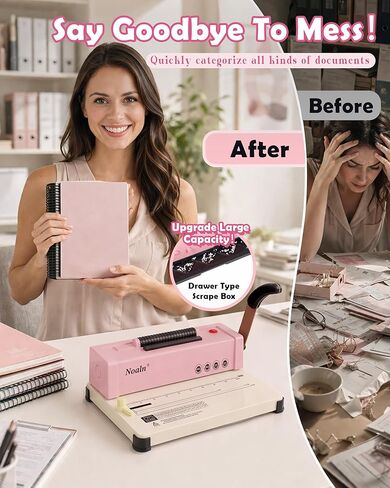 46-Hole Binding Machine Spiral Coil Binder Classic Pink,DIY Book Binder Kits with Electric Coil Inserter,100pcs Comb Binding Spines,for Letter Size/A4/A5 School Office Home in Saudi Arabia