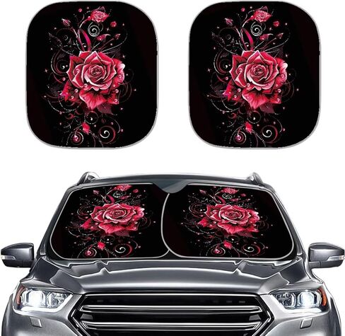 Sunflower 2pcs Car Windshield Sun Shade Block Uv Rays Keep Your Car Cooler Sun Shade Window Auto Interior Accessories Protect Universal Fits Cars,Suvs,Trucks in Saudi Arabia