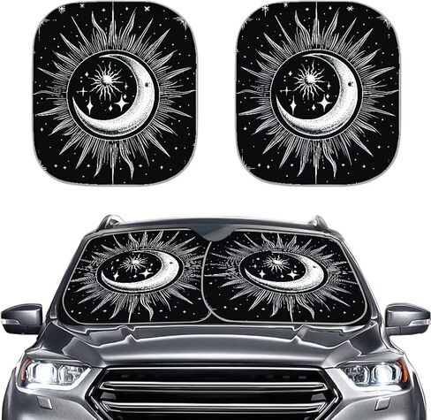 Sunflower 2pcs Car Windshield Sun Shade Block Uv Rays Keep Your Car Cooler Sun Shade Window Auto Interior Accessories Protect Universal Fits Cars,Suvs,Trucks in Saudi Arabia