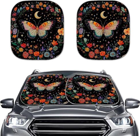 Sunflower 2pcs Car Windshield Sun Shade Block Uv Rays Keep Your Car Cooler Sun Shade Window Auto Interior Accessories Protect Universal Fits Cars,Suvs,Trucks in Saudi Arabia