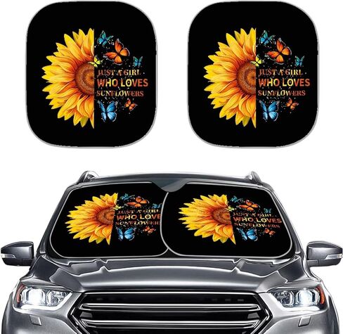 Sunflower 2pcs Car Windshield Sun Shade Block Uv Rays Keep Your Car Cooler Sun Shade Window Auto Interior Accessories Protect Universal Fits Cars,Suvs,Trucks in Saudi Arabia