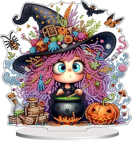 JASGARDE DIY Halloween Tabletop Diamond Art Painting Kit for Adult, Special Shaped Rhinestone Desk Placement Ornament, 5D Home Stand Up Gem Painting Craft Kit, Gift, Double Sided (Lovely Witch) in Saudi Arabia