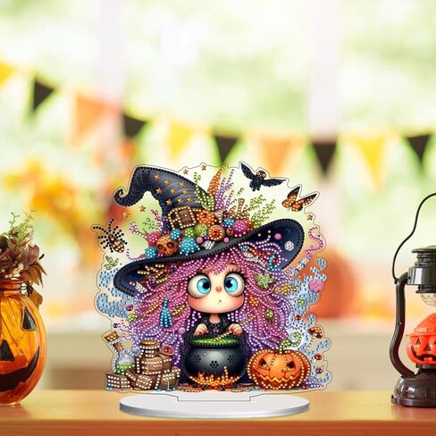 JASGARDE DIY Halloween Tabletop Diamond Art Painting Kit for Adult, Special Shaped Rhinestone Desk Placement Ornament, 5D Home Stand Up Gem Painting Craft Kit, Gift, Double Sided (Lovely Witch) in Saudi Arabia