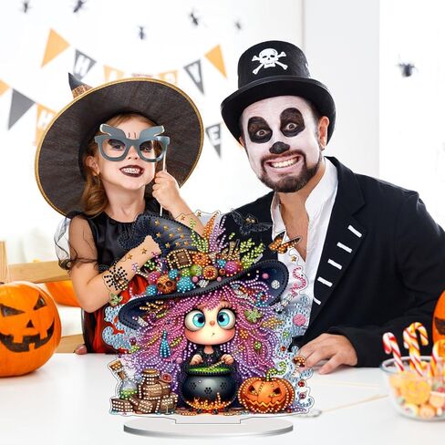 JASGARDE DIY Halloween Tabletop Diamond Art Painting Kit for Adult, Special Shaped Rhinestone Desk Placement Ornament, 5D Home Stand Up Gem Painting Craft Kit, Gift, Double Sided (Lovely Witch) in Saudi Arabia