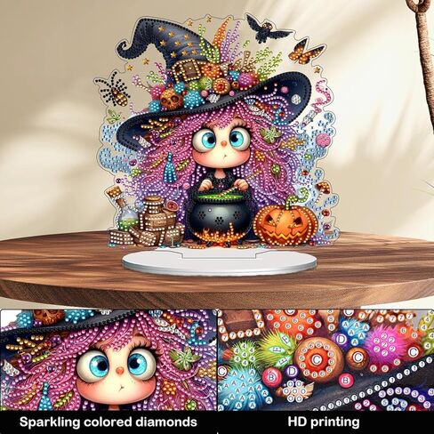 JASGARDE DIY Halloween Tabletop Diamond Art Painting Kit for Adult, Special Shaped Rhinestone Desk Placement Ornament, 5D Home Stand Up Gem Painting Craft Kit, Gift, Double Sided (Lovely Witch) in Saudi Arabia