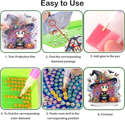 JASGARDE DIY Halloween Tabletop Diamond Art Painting Kit for Adult, Special Shaped Rhinestone Desk Placement Ornament, 5D Home Stand Up Gem Painting Craft Kit, Gift, Double Sided (Lovely Witch) in Saudi Arabia