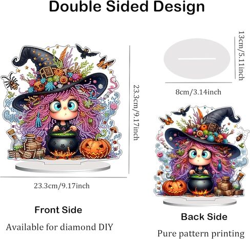 JASGARDE DIY Halloween Tabletop Diamond Art Painting Kit for Adult, Special Shaped Rhinestone Desk Placement Ornament, 5D Home Stand Up Gem Painting Craft Kit, Gift, Double Sided (Lovely Witch) in Saudi Arabia