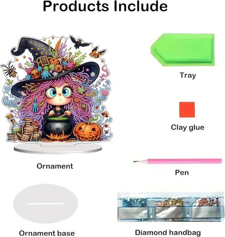 JASGARDE DIY Halloween Tabletop Diamond Art Painting Kit for Adult, Special Shaped Rhinestone Desk Placement Ornament, 5D Home Stand Up Gem Painting Craft Kit, Gift, Double Sided (Lovely Witch) in Saudi Arabia