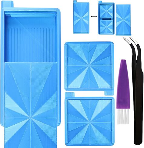 Diamond Art Trays with Lids and Stoppers, Stackable Diamond Painting Trays, 3 in 1 Diamond Bedazzling Tray with Tweezers, Brushes, Diamond Art Painting Bead Rhinestone Sorting Trays (Blue Green) in Saudi Arabia