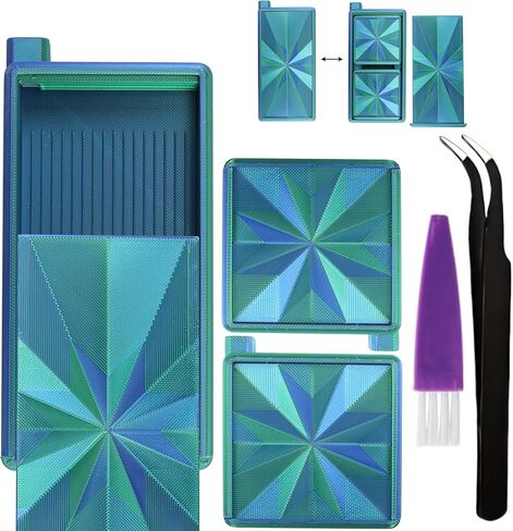 Diamond Art Trays with Lids and Stoppers, Stackable Diamond Painting Trays, 3 in 1 Diamond Bedazzling Tray with Tweezers, Brushes, Diamond Art Painting Bead Rhinestone Sorting Trays (Blue Green) in Saudi Arabia