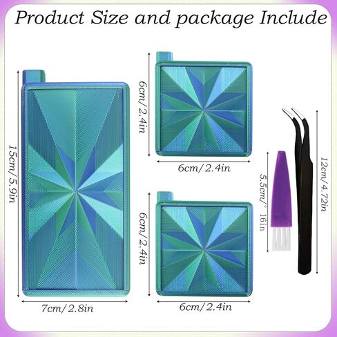 Diamond Art Trays with Lids and Stoppers, Stackable Diamond Painting Trays, 3 in 1 Diamond Bedazzling Tray with Tweezers, Brushes, Diamond Art Painting Bead Rhinestone Sorting Trays (Blue Green) in Saudi Arabia