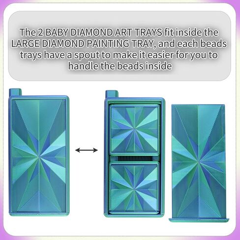Diamond Art Trays with Lids and Stoppers, Stackable Diamond Painting Trays, 3 in 1 Diamond Bedazzling Tray with Tweezers, Brushes, Diamond Art Painting Bead Rhinestone Sorting Trays (Blue Green) in Saudi Arabia