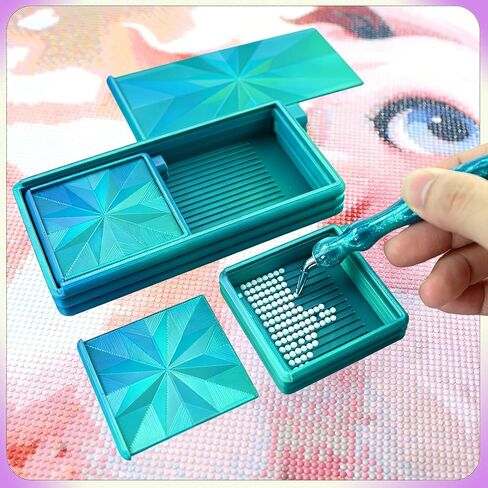 Diamond Art Trays with Lids and Stoppers, Stackable Diamond Painting Trays, 3 in 1 Diamond Bedazzling Tray with Tweezers, Brushes, Diamond Art Painting Bead Rhinestone Sorting Trays (Blue Green) in Saudi Arabia