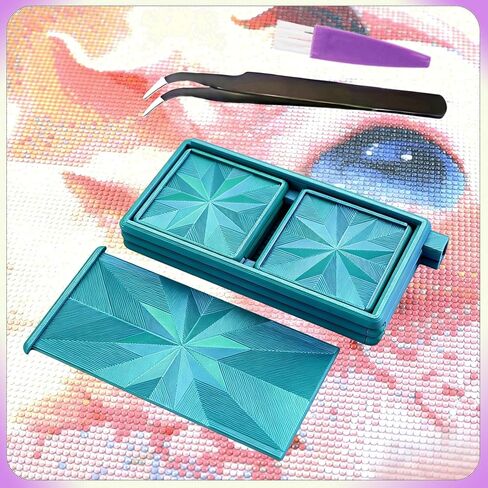 Diamond Art Trays with Lids and Stoppers, Stackable Diamond Painting Trays, 3 in 1 Diamond Bedazzling Tray with Tweezers, Brushes, Diamond Art Painting Bead Rhinestone Sorting Trays (Blue Green) in Saudi Arabia