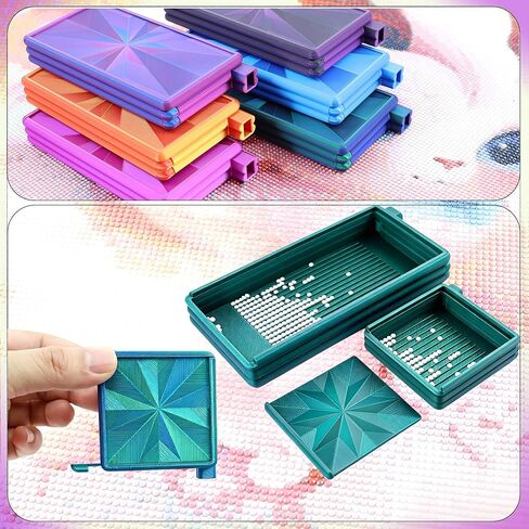 Diamond Art Trays with Lids and Stoppers, Stackable Diamond Painting Trays, 3 in 1 Diamond Bedazzling Tray with Tweezers, Brushes, Diamond Art Painting Bead Rhinestone Sorting Trays (Blue Green) in Saudi Arabia