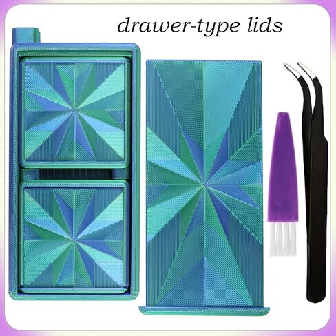 Diamond Art Trays with Lids and Stoppers, Stackable Diamond Painting Trays, 3 in 1 Diamond Bedazzling Tray with Tweezers, Brushes, Diamond Art Painting Bead Rhinestone Sorting Trays (Blue Green) in Saudi Arabia