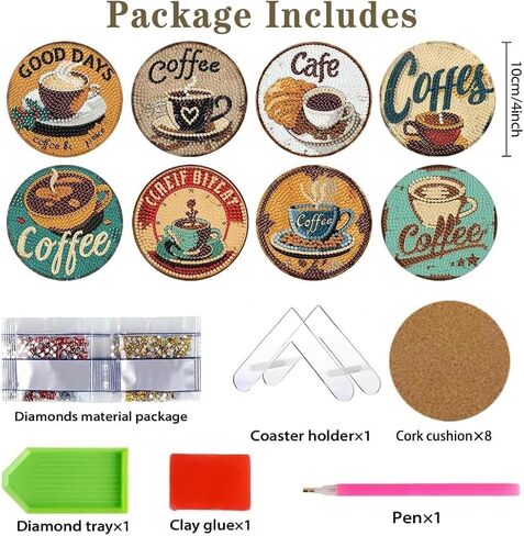 ASslanLYs 8 Pcs Diamond Paintings Coasters,Coffee Diamond Art Coasters Kits for Adults Set with Holder-DIY Craft Diamond Dots for Family Decoration Holiday Gift in Saudi Arabia