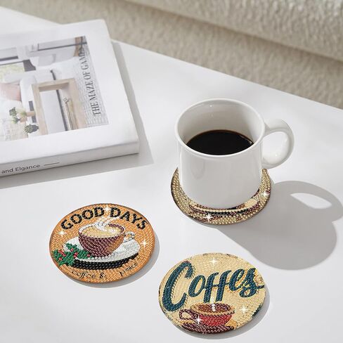 ASslanLYs 8 Pcs Diamond Paintings Coasters,Coffee Diamond Art Coasters Kits for Adults Set with Holder-DIY Craft Diamond Dots for Family Decoration Holiday Gift in Saudi Arabia