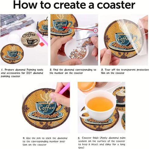 ASslanLYs 8 Pcs Diamond Paintings Coasters,Coffee Diamond Art Coasters Kits for Adults Set with Holder-DIY Craft Diamond Dots for Family Decoration Holiday Gift in Saudi Arabia
