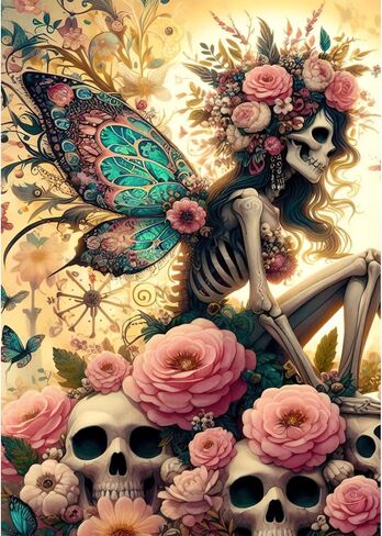 Auremi Skulls Flowers Diamond Art Painting Kits for Adults 5D Halloween Diamond Art Kit for Beginners, DIY Paint with Round Full Drill Animal Diamonds Paintings Animal Gem Art for Home 12X16 Inch in Saudi Arabia