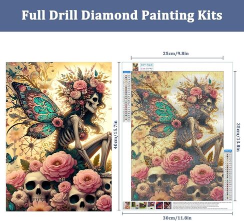 Auremi Skulls Flowers Diamond Art Painting Kits for Adults 5D Halloween Diamond Art Kit for Beginners, DIY Paint with Round Full Drill Animal Diamonds Paintings Animal Gem Art for Home 12X16 Inch in Saudi Arabia