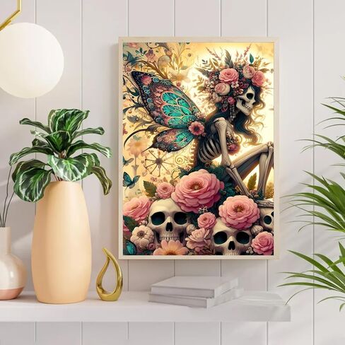 Auremi Skulls Flowers Diamond Art Painting Kits for Adults 5D Halloween Diamond Art Kit for Beginners, DIY Paint with Round Full Drill Animal Diamonds Paintings Animal Gem Art for Home 12X16 Inch in Saudi Arabia