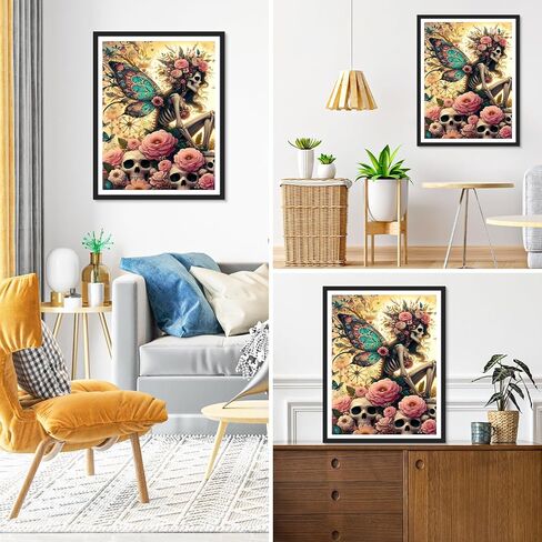 Auremi Skulls Flowers Diamond Art Painting Kits for Adults 5D Halloween Diamond Art Kit for Beginners, DIY Paint with Round Full Drill Animal Diamonds Paintings Animal Gem Art for Home 12X16 Inch in Saudi Arabia