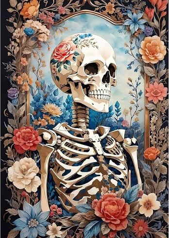 Auremi Skulls Flowers Diamond Art Painting Kits for Adults 5D Halloween Diamond Art Kit for Beginners, DIY Paint with Round Full Drill Animal Diamonds Paintings Animal Gem Art for Home 12X16 Inch in Saudi Arabia