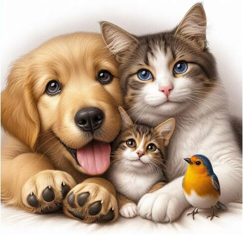 Aicomeon Cat Dog Diamond Art Kits for Adults -Bird 5D Full Drill Round Diamond Painting Kit for Beginners, DIY Gem Art for Home Wall Decor & Gift 12x12 Inch in Saudi Arabia